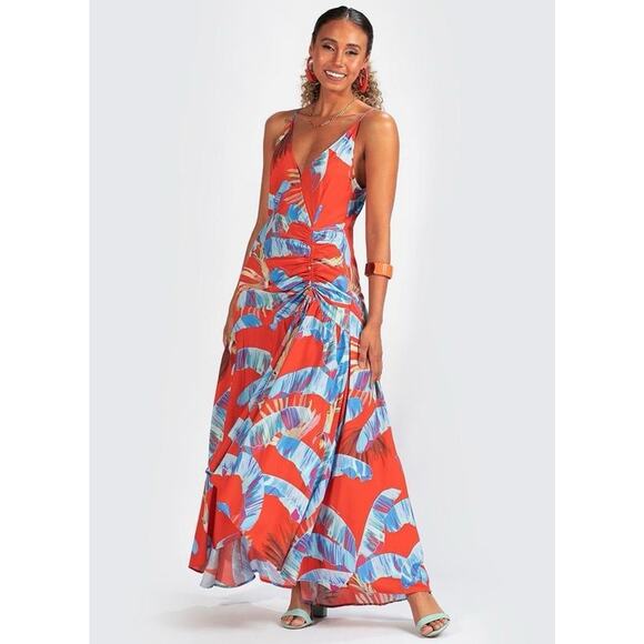 Farm Rio Dresses & Skirts - NWT Farm Rio Red Blue Maxi Tropical Floral Dress XL